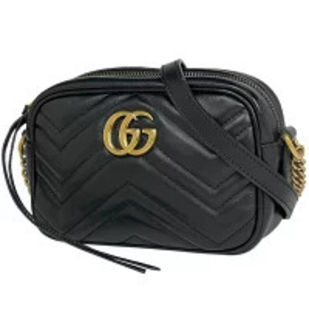 Gucci GG Marmont Chain Shoulder Bag Crossbody Quilted Leather Black